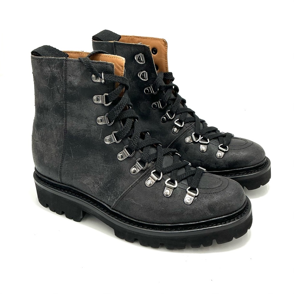 Grenson Nanette Hiker Boot Size 10/UK 7/ EU 40 Distressed Black Leather NEW $686